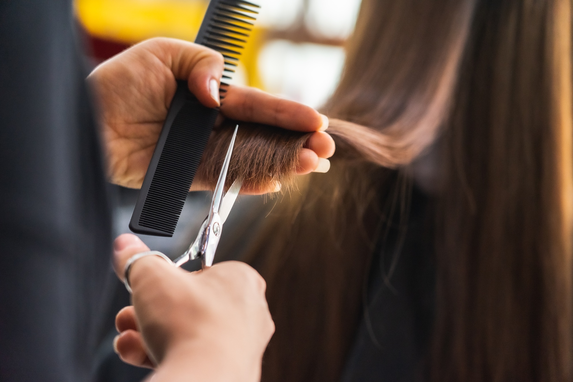 Salon Littleton stylist performing a precision haircut at Silver Palm